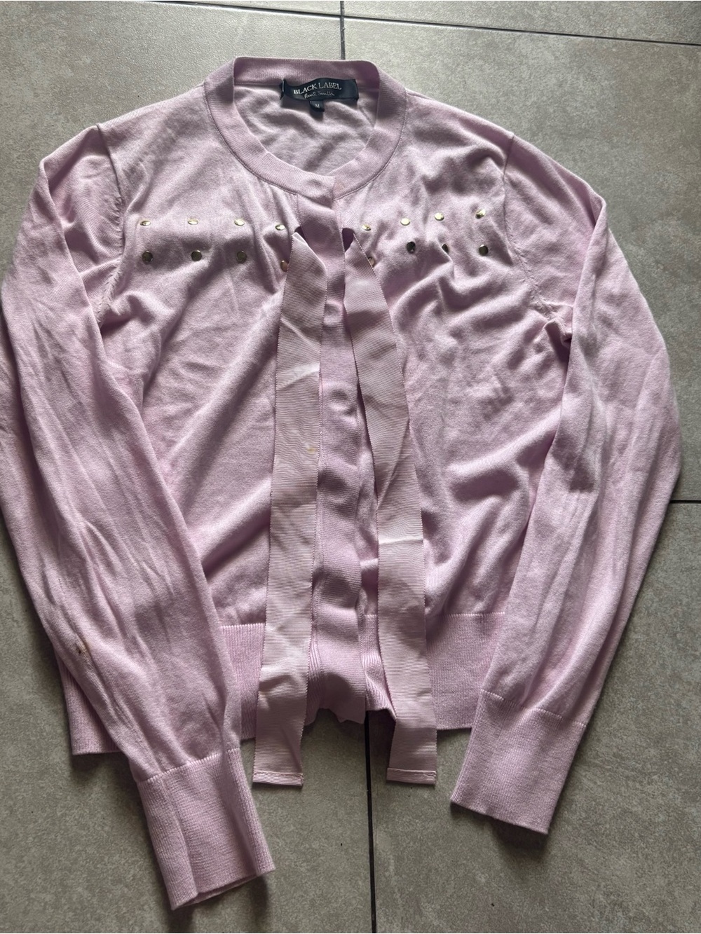 Paul Smith Black Label Light Pink Tie-Front Cardigan with Stud Detail